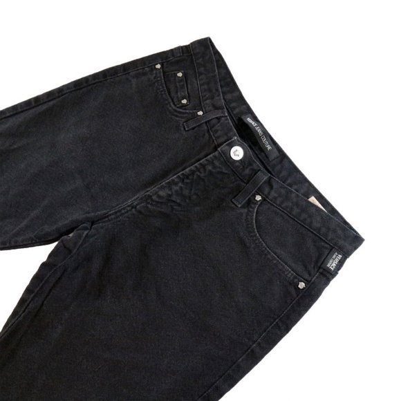 Vintage Versace Black Floral Embroidered Jeans - Picture 2 of 4